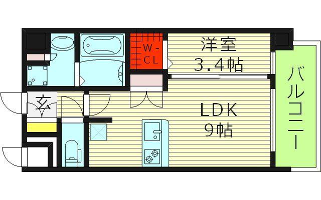 プレリス鶴見緑地グランガーデリア(1LDK/10階)の間取り写真