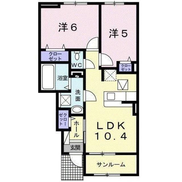 ベル・ファイワークスI(2LDK/1階)の間取り写真