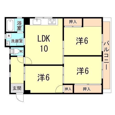 西明石サンマンション(3LDK/3階)の間取り写真