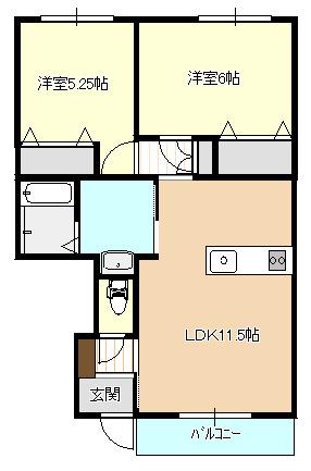 プレステージ東台(2LDK/1階)の間取り写真
