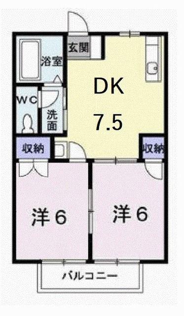 メビウス(2DK/1階)の間取り写真