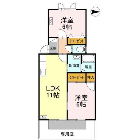 フレグランスいおき(2LDK/1階)の間取り写真