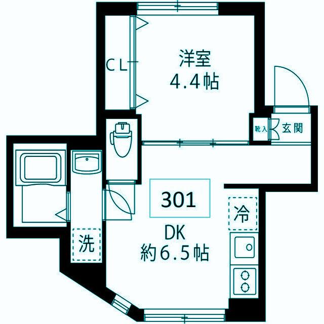 ファクトリー中目黒(1DK/3階)の間取り写真