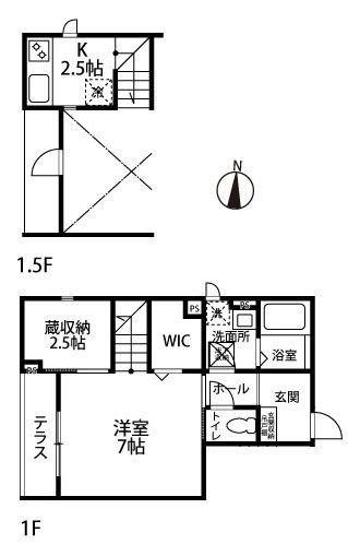 WELINA I棟(1K/1階)の間取り写真