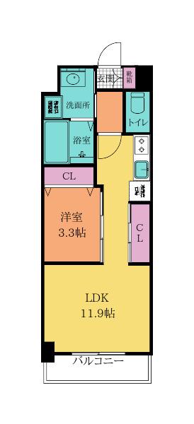 ERUZA GLANZ中津口(1LDK/10階)の間取り写真