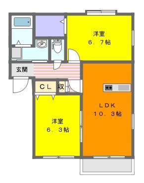 グランパティオF(2LDK/1階)の間取り写真