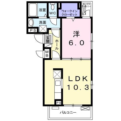 スタービレD(1LDK/2階)の間取り写真