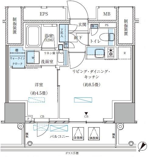 パークアクシス五反田スカイタワー(1LDK/7階)の間取り写真
