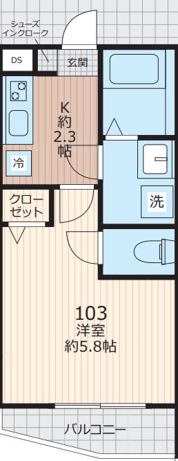 エベラ大倉山(1K/1階)の間取り写真