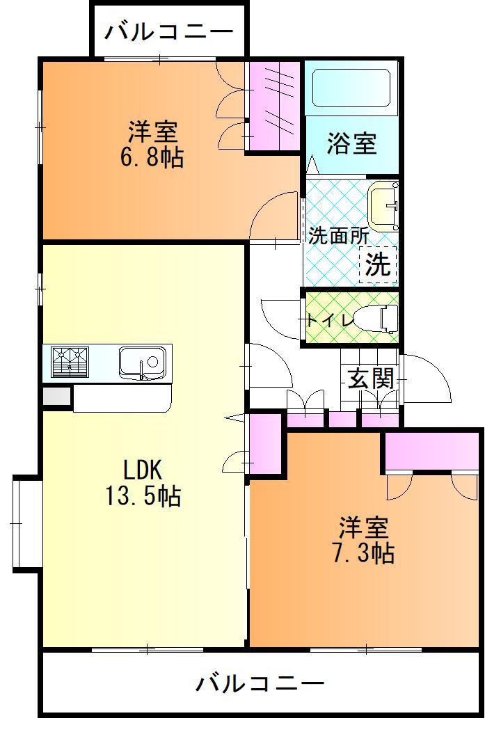 東武伊勢崎線 茂林寺前駅 徒歩25分 3階建 築23年(2LDK/2階)の間取り写真
