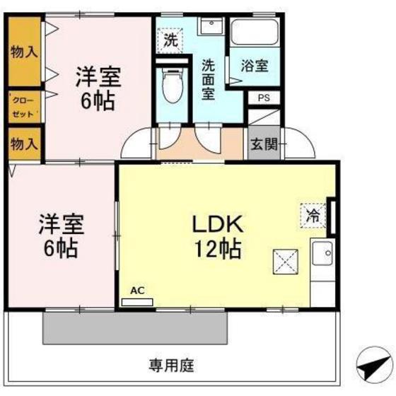 サンライズ北新保 B(2LDK/1階)の間取り写真