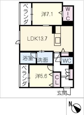 クレールコート安城(2LDK/3階)の間取り写真