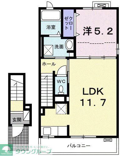 カルム上宿(1LDK/2階)の間取り写真