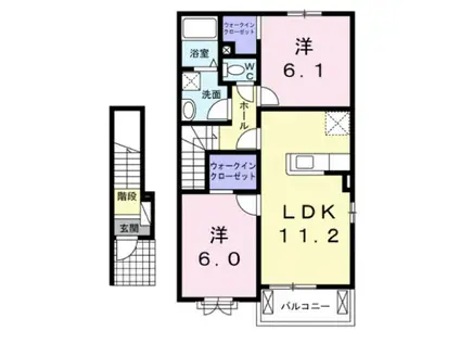 ラ グリシーヌB(2LDK/2階)の間取り写真