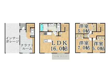 ミッドレジデ室見(3LDK/1階)の間取り写真