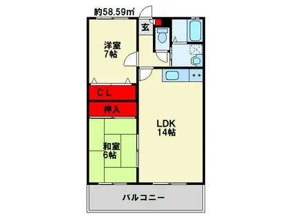 エルスール小原川 I番館(2LDK/1階)の間取り写真