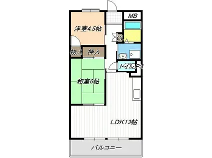 アルカディア(2LDK/2階)の間取り写真