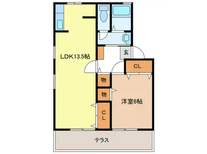 セジュール江島本町(1LDK/1階)の間取り写真