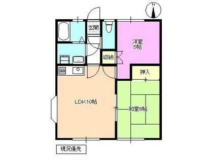 ホワイティー沙羅A棟(2LDK/2階)の間取り写真