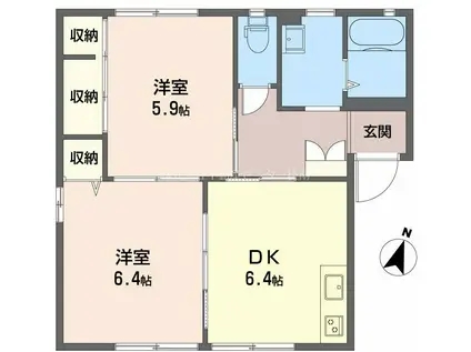 フレッシュタウン船木 B(2DK/1階)の間取り写真