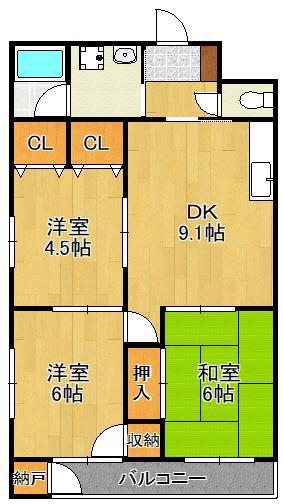 タツノ福柳木ハイツ(3DK/2階)の間取り写真