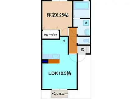 リブハイム中奥町(1LDK/1階)の間取り写真