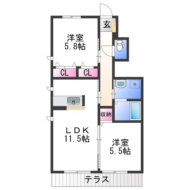 シャーメゾン陽(2LDK/1階)の間取り写真