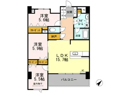 アルカーサル大道(3LDK/10階)の間取り写真