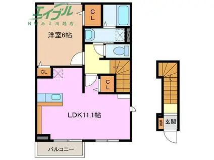 ビューティフル ムーン I(1LDK/2階)の間取り写真