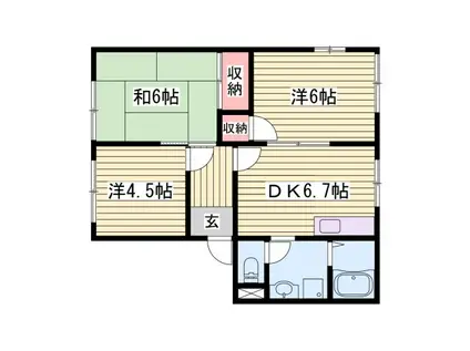 CALMLY溝口B棟(3DK/2階)の間取り写真