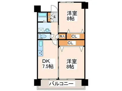 上水前寺クローバービル飛鳥(2DK/4階)の間取り写真
