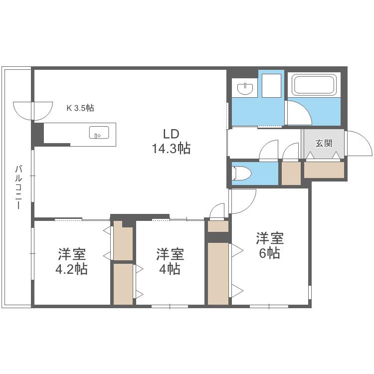 S-RESIDENCE南郷CLARITY(3LDK/2階)の間取り写真