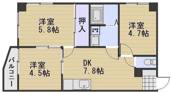 リレイズ広瀬(3DK/4階)の間取り写真