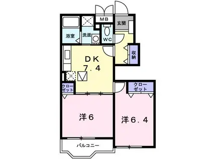 グランデ・プロスペラーレC(2DK/1階)の間取り写真