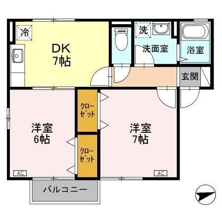 スクエア(2DK/2階)の間取り写真