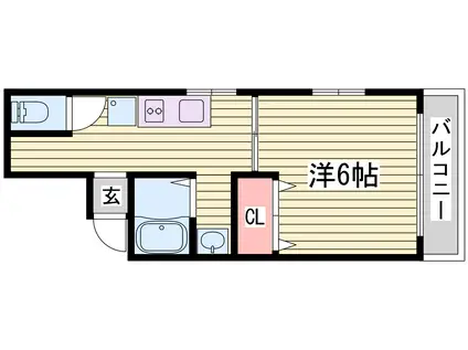 岡本ビル南棟(1K/2階)の間取り写真