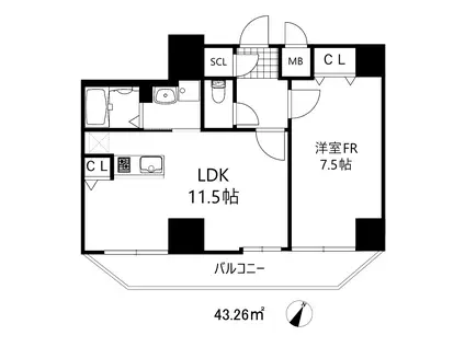 グルーブ神戸元町アリア(1LDK/2階)の間取り写真