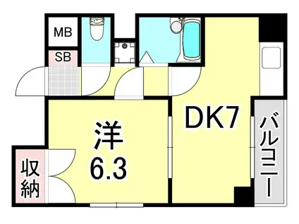 ハーバーウエスト神戸(1DK/5階)の間取り写真