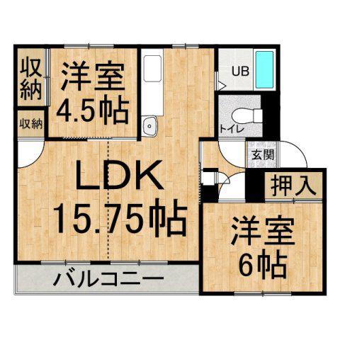 ヴィラナリー釧路III 1号棟(2LDK/1階)の間取り写真