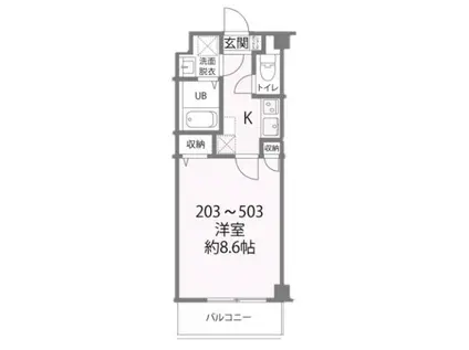 パークレジデンス八幡(1K/4階)の間取り写真
