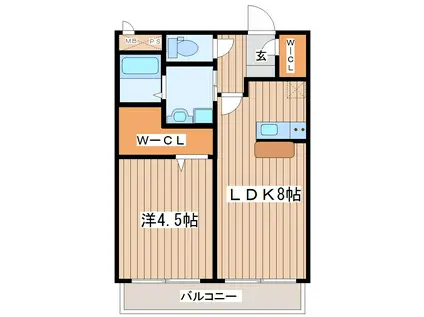 ウィステリア八幡(1LDK/3階)の間取り写真
