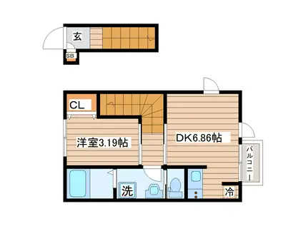 ラチッタ郡山(1DK/2階)の間取り写真
