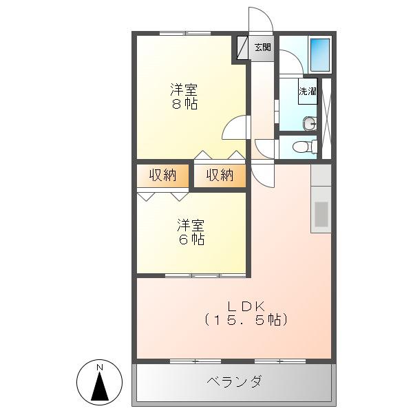 ハートフルマンションKAWABE(2LDK/3階)の間取り写真