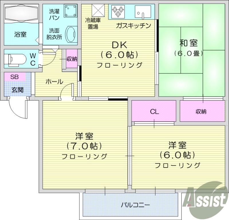 フルール高沢B(3DK/2階)の間取り写真