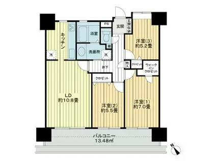 Dクラディア本町(3LDK/8階)の間取り写真