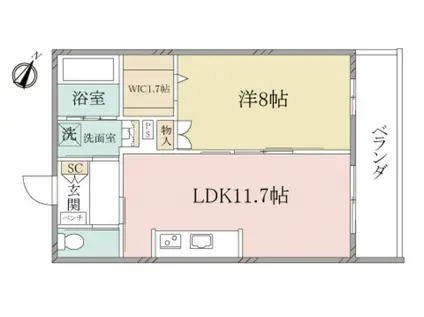 ヘーベルヴィレッジ武蔵浦和西口コンフォートレジデンス武(1LDK/1階)の間取り写真