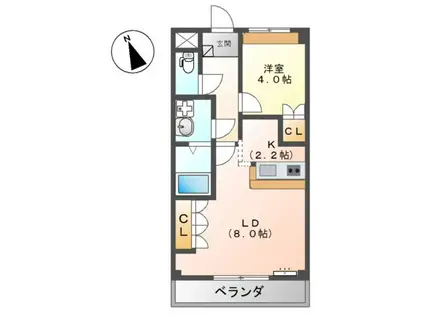 アーバンヴィレッジA(1LDK/2階)の間取り写真