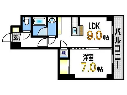 ビオスクレーネー(1LDK/2階)の間取り写真