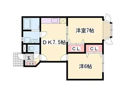 クレストヨコセキ(2DK/1階)の間取り写真