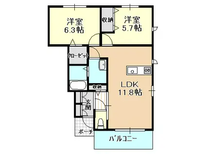 シャーメゾン アミコート(2LDK/1階)の間取り写真